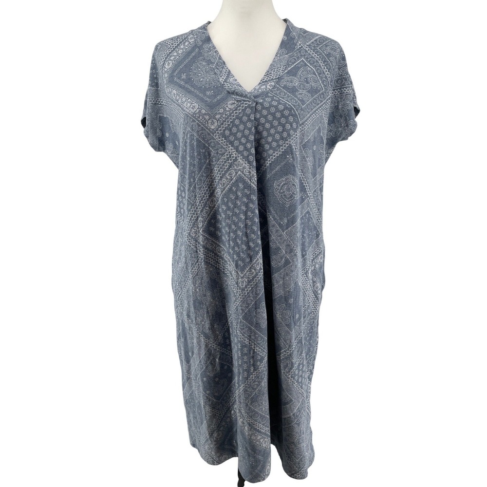 J. Jill Bandana Dress Womens Medium Blue Western Boho Country Cotton Tencel